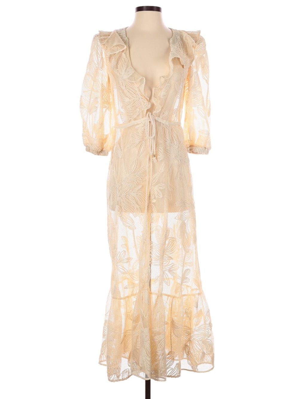 PatBO joy lace dress robe swim coverup S ivory